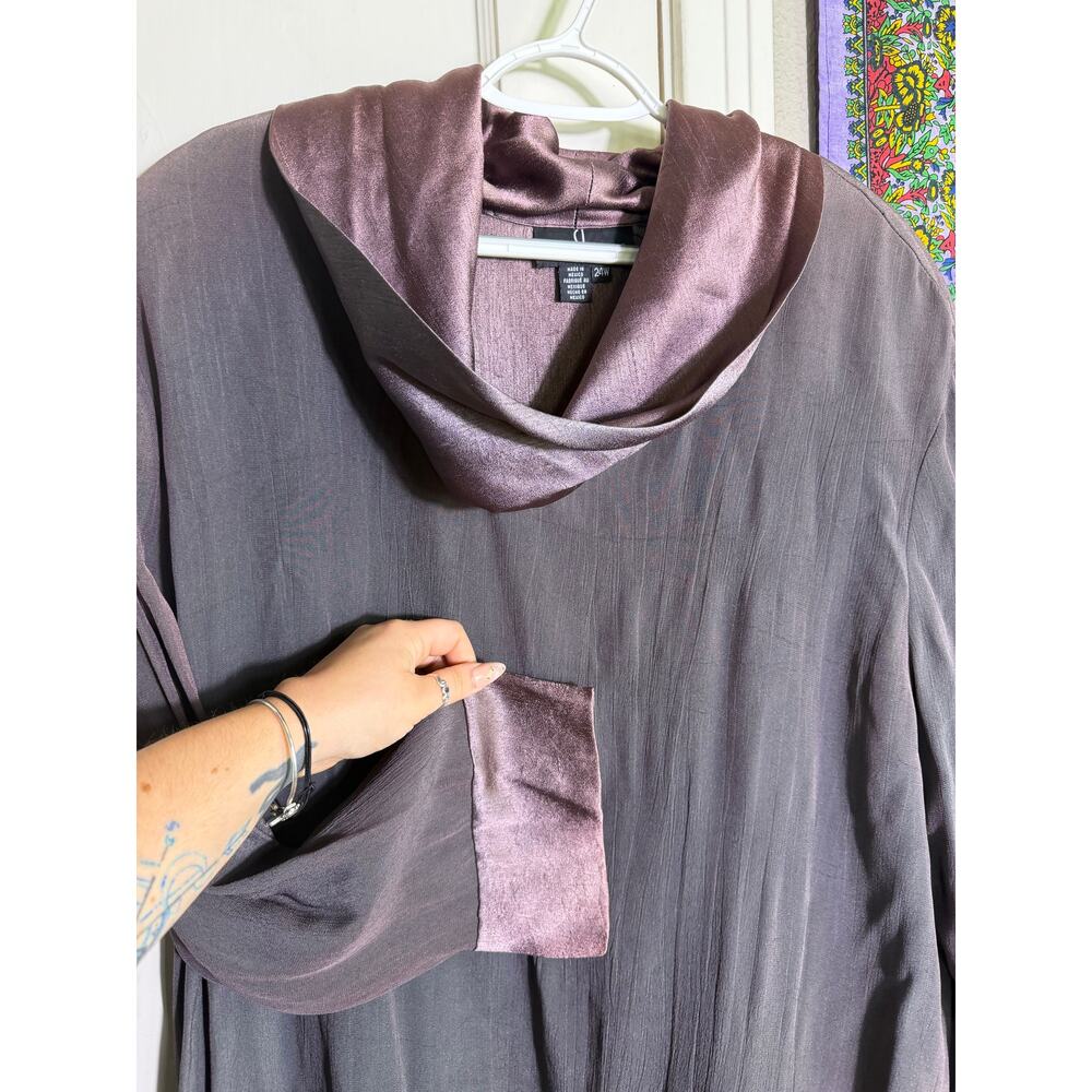 Carole Little 24W Plus Cowl Neck Tunic Mauve Satin Trim Lagenlook - Picture 3 of 9